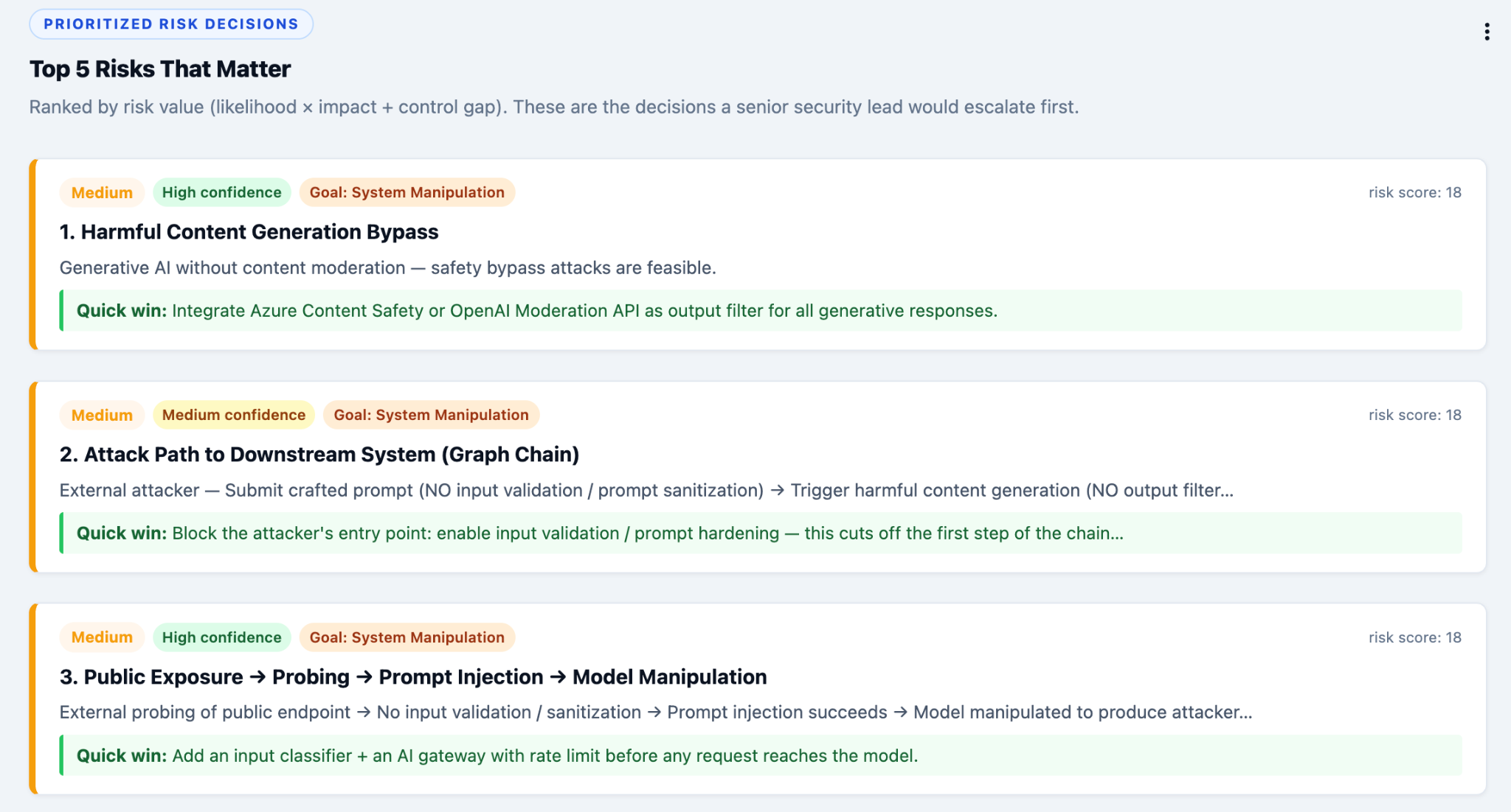Top AI security risks dashboard for AI governance and risk management prioritization